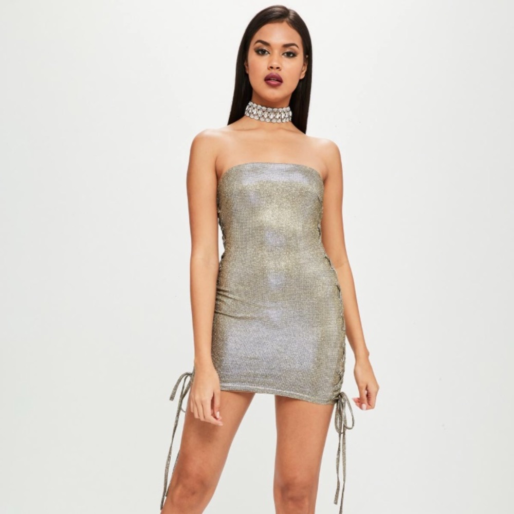 CARLI BYBEL X MISSGUIDED GOLD DRESS